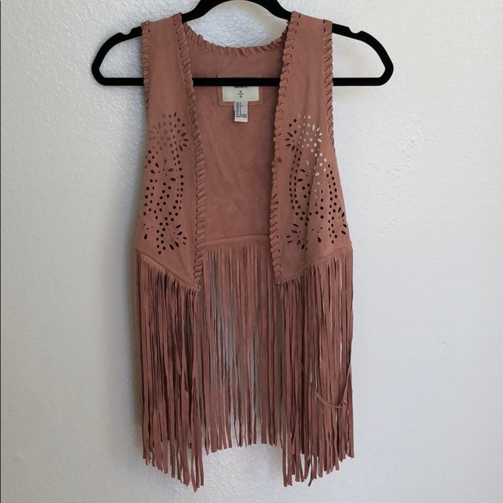 Dusty rose fringe vest